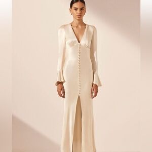 White Shona Joy La Lune Frill Cuff Bias Midi Dress - Cream